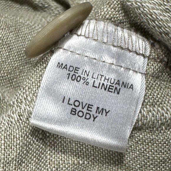 FLAX Linen Button Up Shirt Women’s XL Oatmeal Lagenlook 3/4 Sleeve Striped Tunic - Picture 6 of 9